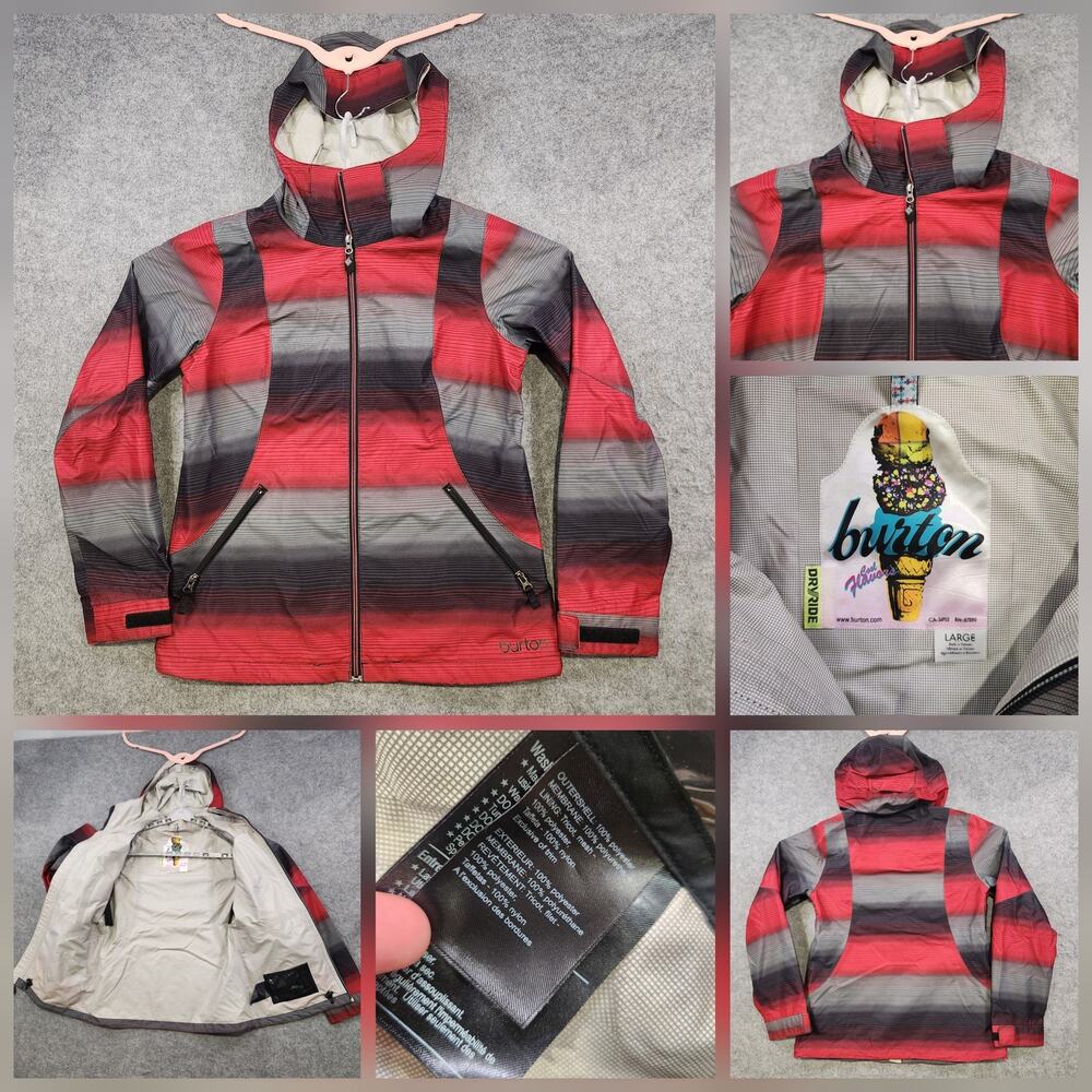 Burton 2.5L Gleam Jacket‎ Womens Large Red Gray DRYRIDE Hooded Snowboard Ski